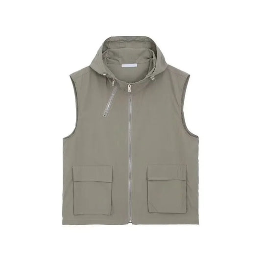summer casual sleeveless set men hip hop loose hooded vest pockets straight leg cargo pants 2 piece outdoors sports camp suit unique cargo style 4422
