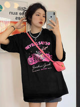 Glitchcore Graphic tee – Pink Anime Skull Printed T Shirt Hip Hop Streetwear Oversize