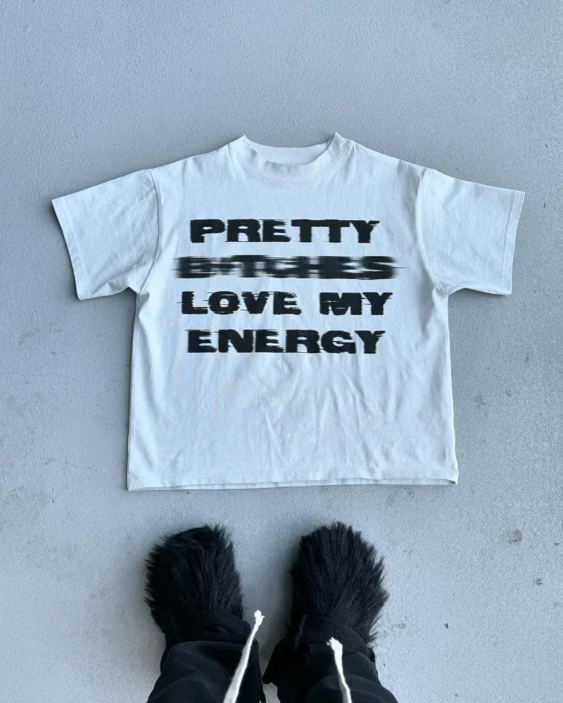 Sadcore Vintage t-shirt – Y2K Summer High Street Fashion Letters Eye Print Men Short S