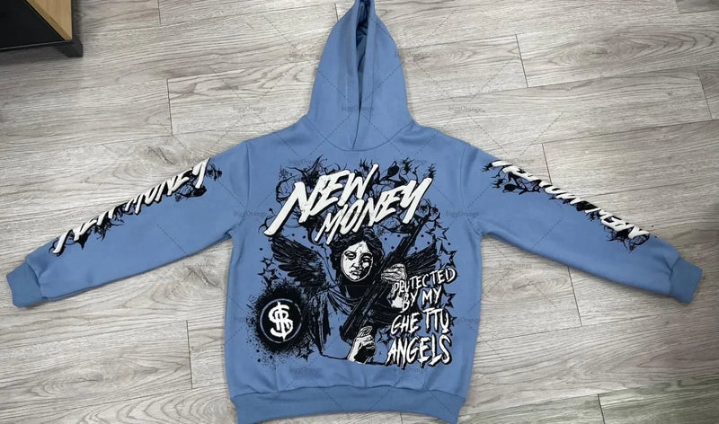 2024 Hoodie American Retro Dark Print Womens Fashion Harajuku Casual L