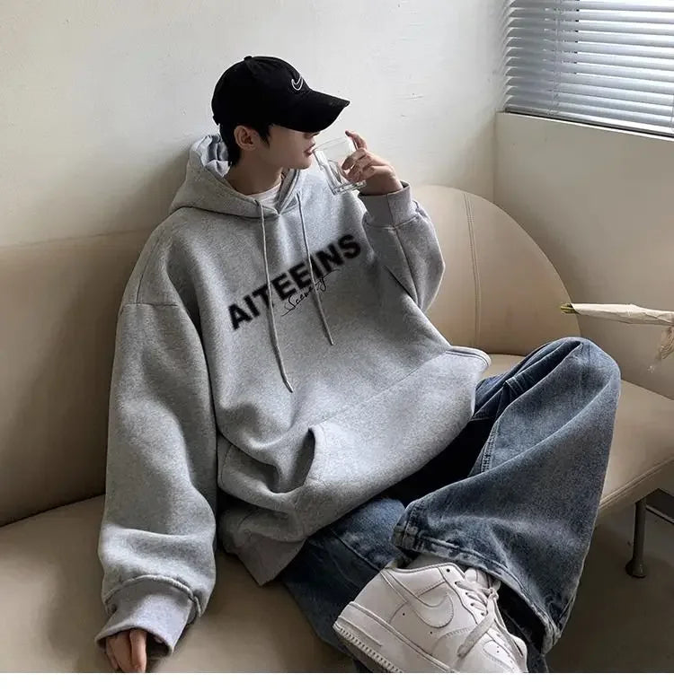 Burgundy Hooded Sweatshirt For Men 2024 Autumn And Winter New Tops Hea