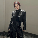 premium everyday urban style streetwear wear print quality - high design hop casual graphic style european-and-american-heavy-industry-multi-zipper-design-spider-web-shoulder-pad-leather-jacket-for-women-2024-new-jacket-top unisex oversized fashion fit essential 2ac314 hip image material streetwear design ID 439cb