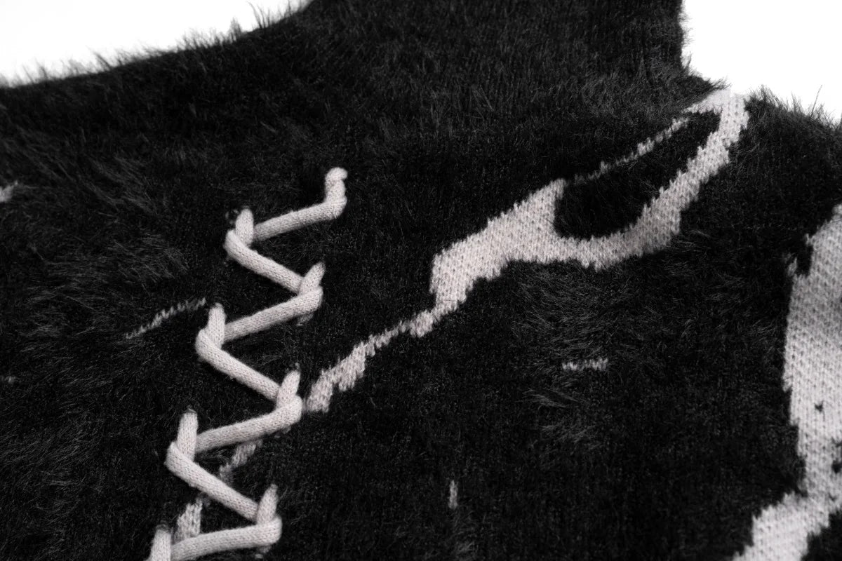 mens sweater fashion cross lines harajuku streetwear hip hop warm hairy knitted high neck sweaters unisex knit sweater jumpers - gothic aesthetic hoodie for winter, bold artwork streetwear hoodie, soft fleece-lined outerwear