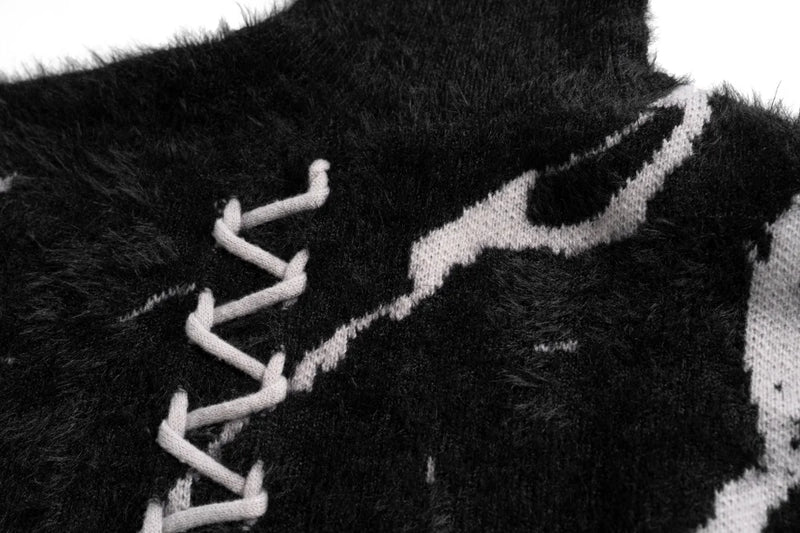 mens sweater fashion cross lines harajuku streetwear hip hop warm hairy knitted high neck sweaters unisex knit sweater jumpers - gothic aesthetic hoodie for winter, bold artwork streetwear hoodie, soft fleece-lined outerwear