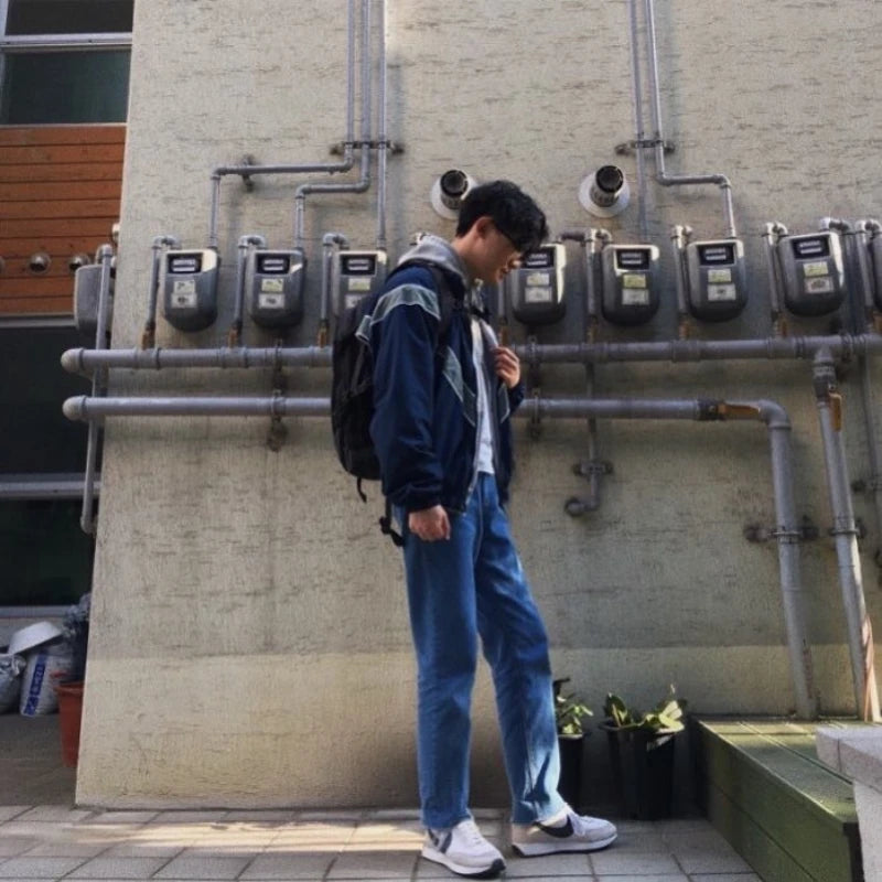 retro baseball bomber, daily drip outerwear, casual outfit