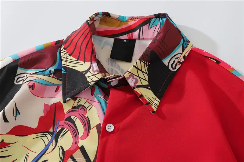 Dark Icon Patchwork Oversized Men's Shirt 2020 Summer Turn-down Collar Loose Shirts Men