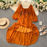 Chic Elegant Square Collar Maxi Dress Women Solid Chiffon Puff Sleeve Dresses 2023 Korean Fashion Vintage Ruffle Vestidos