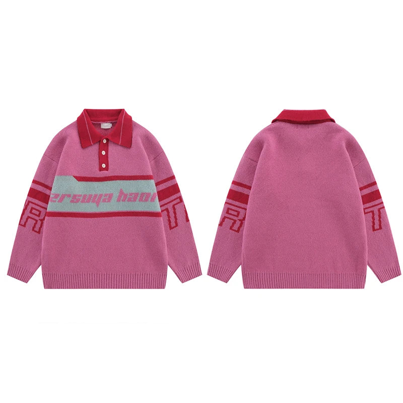 men knitted sweater jumper casual polo neck letter casual long sleeve streetwear hip hop autumn winter pullover knitwear sweater - 2025 streetwear drop, high quality cotton hoodie, unisex casual winter pullover