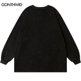 Vintage Ripped Sweatshirt Hip Hop Shadow Graphic Print Punk Goth Hoodi