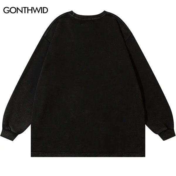 Vintage Ripped Sweatshirt Hip Hop Shadow Graphic Print Punk Goth Hoodi