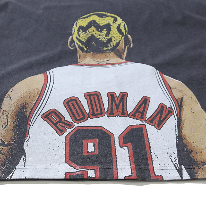 cyberpunk aesthetic print tee featuring rodman print vintage retro high street hip pop t shirt tops