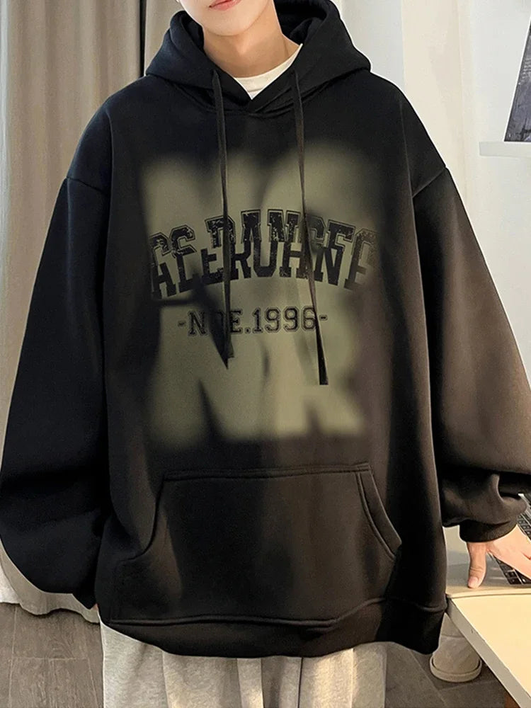 Mens Goth Letter Printed Hooded Sweatshirt American Style Vintage Tren