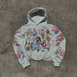 American Street Goth Harajuku Cartoon Print Oversized Sweatshirt Men Y