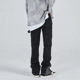 vintage streetwear flared jeans denim hip hop splashing ink wide leg jean overalls for men fashionable retro patchwork jeans y2k stacked flare jeans