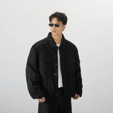 trendy coat featuring 2024 spring autumn new oversized armor padded jean coat for men turtle shell ripped denim jacket for men super size clothes design – premium quality jacket for men