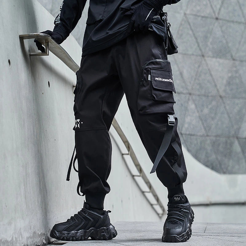 hip hop loose fit elastic waist cargo pants fashion military pocket ankle pants mens casual drewstring baggy sweatpants joggers unique joggers style 3547
