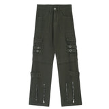 hip hip pants men bottom zipper cargo pants streetwear side pockets harajuku joggers unisex baggy loose straight cotton trousers unique joggers style 3221