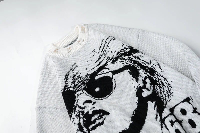 hip hop knitted oversized sweater men autumn winter o neck long sleeve pullover streetwear casual loose sweaters jumper knitwear - graphic printed hoodie for men and women, urban fashion pullover, anime inspired graphic hoodie