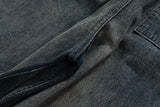 RO Style Gradient Ribbons Multi-pockets Drawstring Jeans for Men Harajuku Streetwear Baggy Y2K Denim Trousers Oversized Cargos