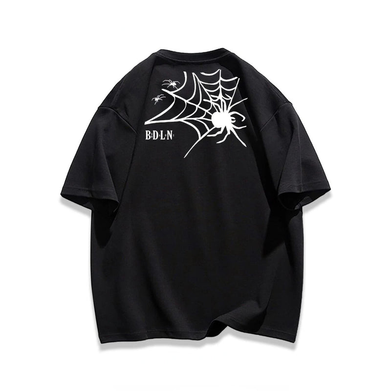 Y2k Broken heart – Trendy Street American Spider Web Print Round Neck Short Sle