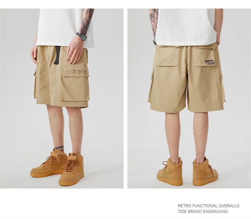 summer new american retro cargo shorts for men casual multi pocket baggy y2k shorts streetwear hip hop embroidery short cargo unique cargo style 306
