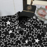 New 2022 Men 3D luxurious Classic Black White Star Print Fashion Silk Casual Shirts Shirt high Pocket Long-sleeves S 2XL #D276