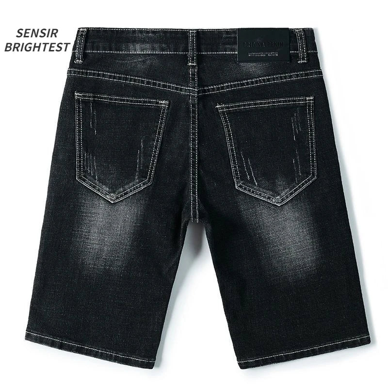 Summer Embroidered Eagle Denim Shorts Men's Summer Thin Fit Good Quality Ripped