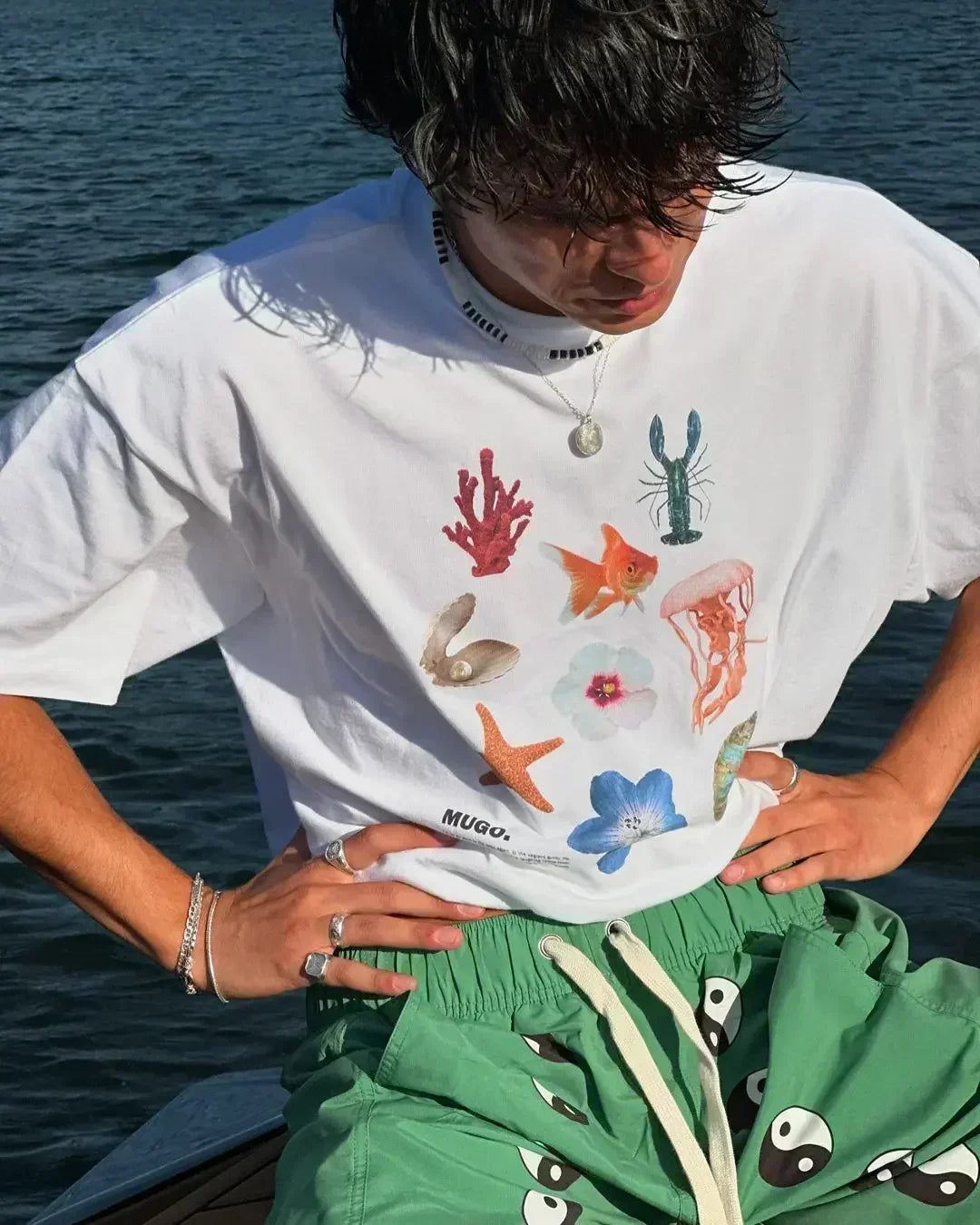 Streetwear Oversized Tee – Chrome Crown Vault Flame Design
