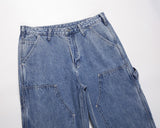 2024 new fashion blue pockets jeans for men and women streetwear casual cargo pants washed solid color denim trousers oversized unique cargo style 4490