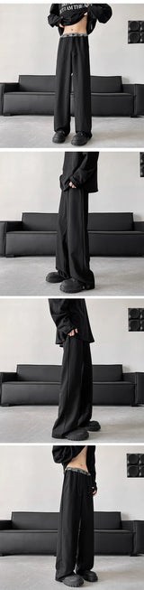 blue gray black elastic waist suit pants men fashion society pants korean loose straight casual pants mens office trousers unique default style 1136