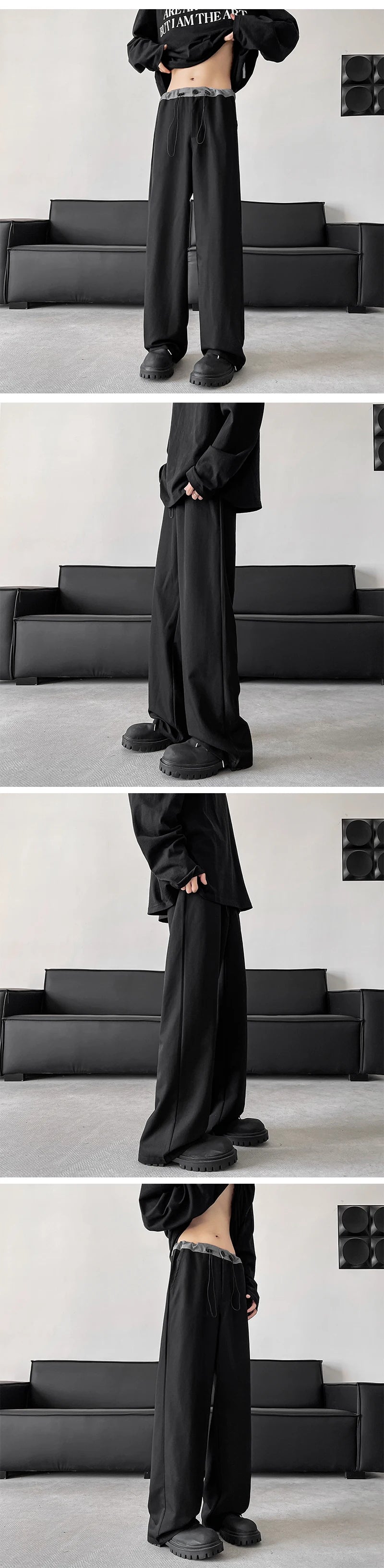 blue gray black elastic waist suit pants men fashion society pants korean loose straight casual pants mens office trousers unique default style 1136