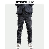 retro washed denim jeans mens bottom zipper jean trousers with pockets hip hop fashion high street slim fit pants joggers jeans relaxed fit joggers