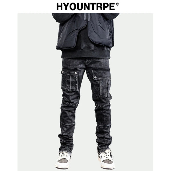retro washed denim jeans mens bottom zipper jean trousers with pockets hip hop fashion high street slim fit pants joggers jeans relaxed fit joggers