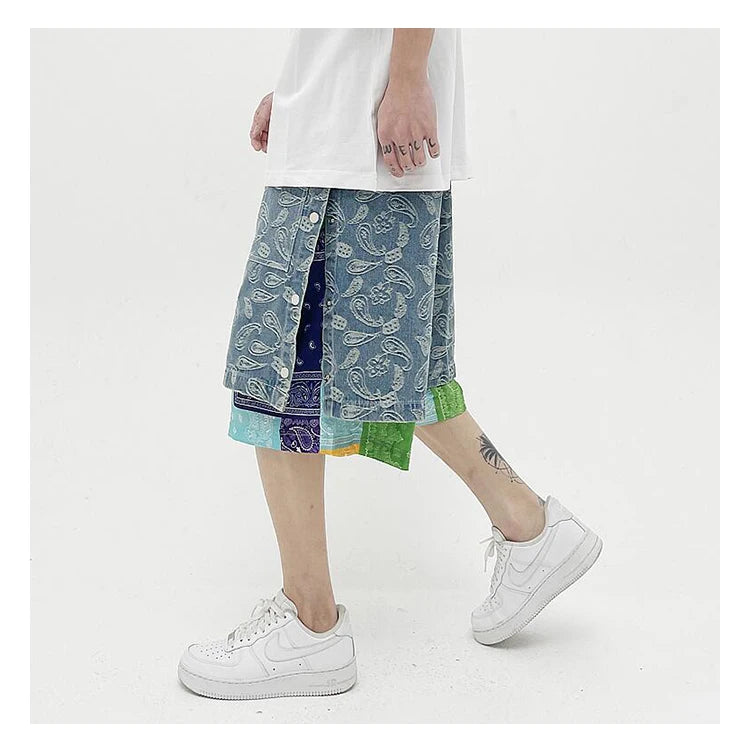 hip hop loose shorts elastic waist pants fashion patchwork half pant mens summer casual drewstring streetwear sportswear jogger unique joggers style 3431