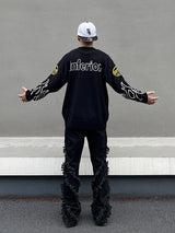 hip hop knitted sweater men letter fire pattern o neck pullover streetwear casual loose sweater unisex harajuku jumpers knitwear trendy hip hop style outerwear, urban wear with bold artwork, oversized graphic print design