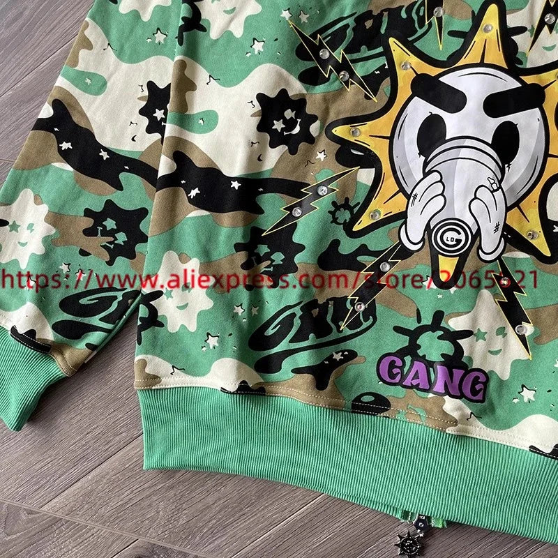 Towel Embroidered Cartoon Camouflage Glo Gang The Glory Full Zip Hoodi