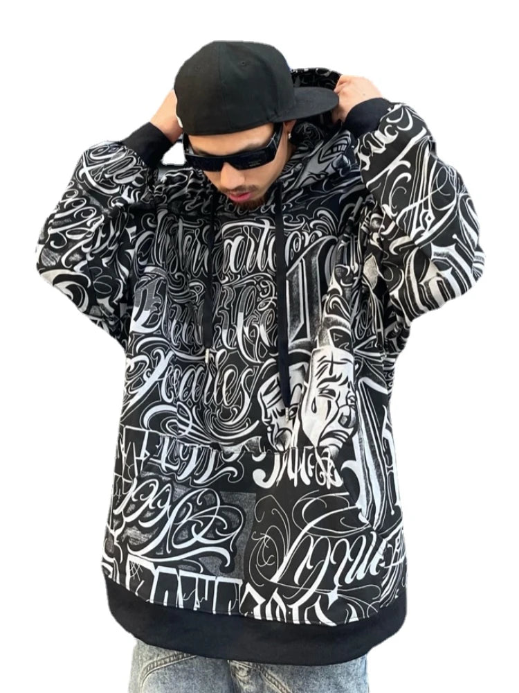 Harajuku tribal flames featuring mens harajuku printed hoodie sweatshirt unisex new casual streetwear hooded warm tops pullovers loose hip hop hipster hoodies