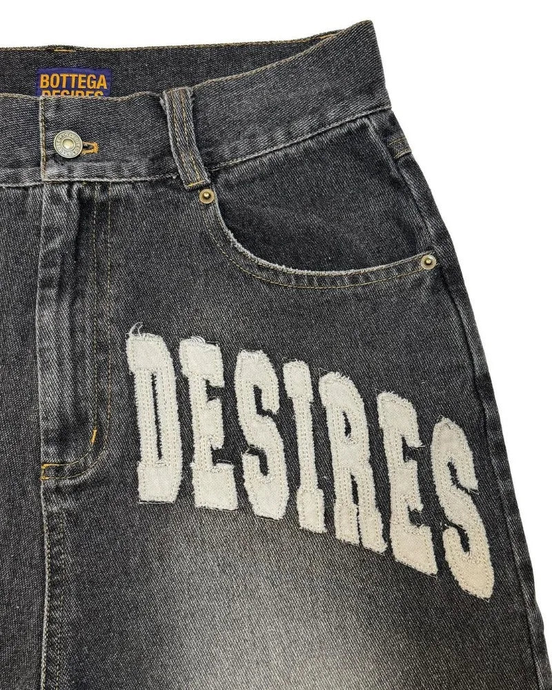 American Retro Fashion Brand Clothing Letter Embroidered Denim Shorts Men Y2k Street Fashion Loose Oversized Shorts Women