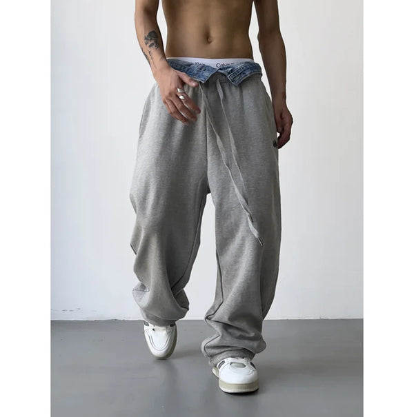 hip hop straight pants spliced button jean elastic waist pants loose trousers unisex casual drewstring sportwear pants joggers streetwear sweatpants