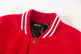 Bold Graphic Varsity Coat with Leather Sleeves – Retro Style