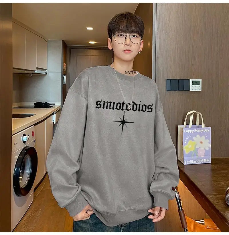 Korean Suede Round Neck Velvet Sweatshirt Spring, Autumn and Winter Loose Personality New Retro Y2K Jacket Heavy Student Top