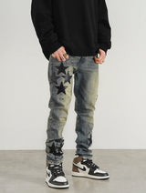 star appliques denim jeans skinny trousers slim fit men new casual biker jeans fashion streetwear hip hop trousers pants joggers unique joggers style 3554
