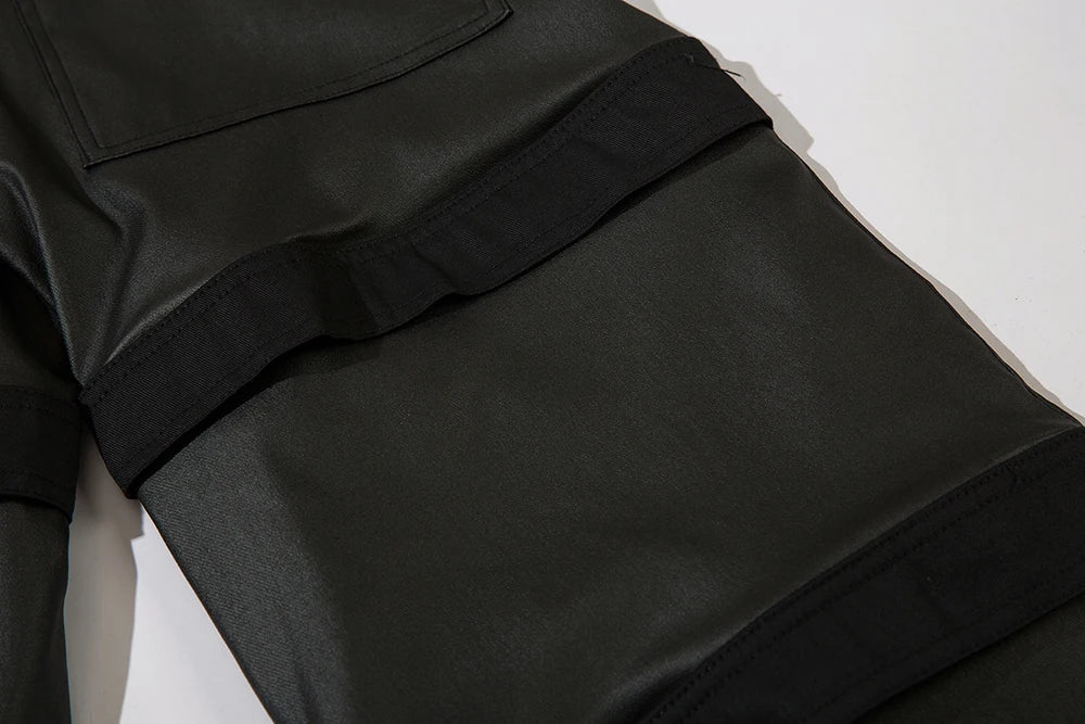 high street striped pu leather cargo pants mens harajuku straight ropa hombre loose overalls oversized casual trousers unique cargo style 5774