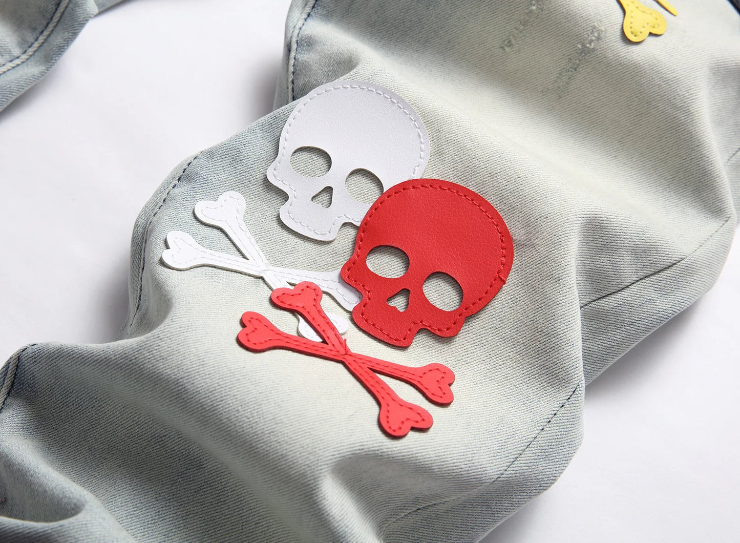 2023 brand new patch light skull head bone chemist tie dyed jeans cotton denim pants comfort casual skinny jeans 32 44 266 stacked flare jeans