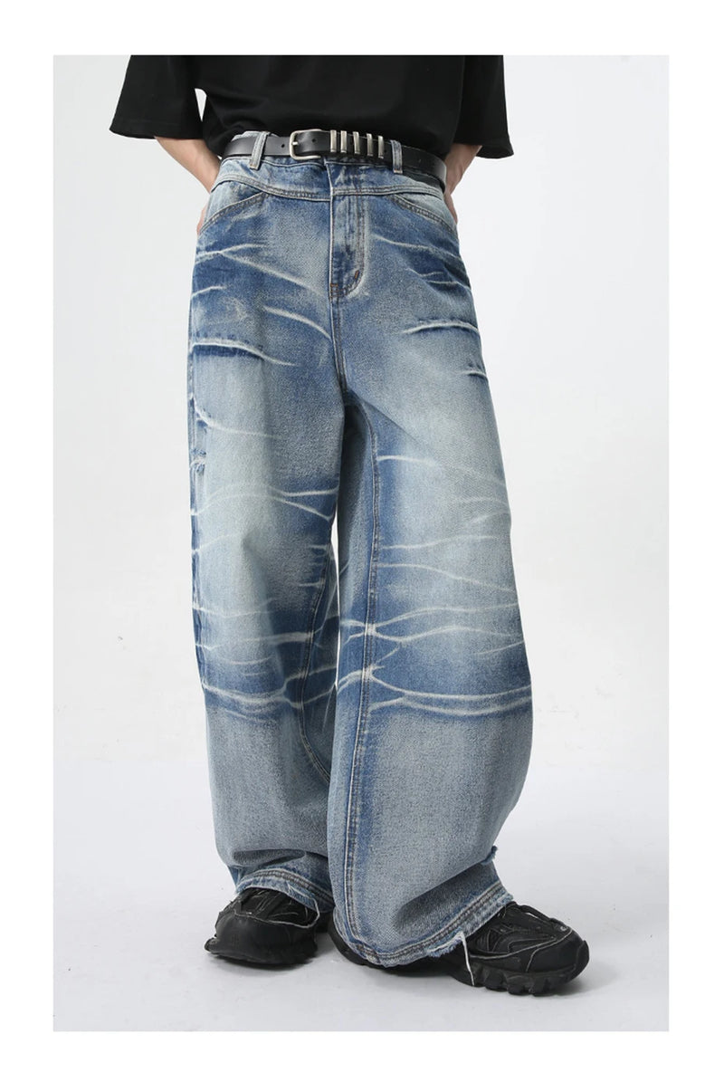 vintage blue baggy jeans man loose straight denim pants harajuku hip hop jeans trousers men unique jeans style 690
