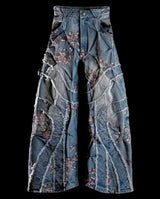 blue jeans for women y2k harajuku hip hop sakura embroidery retro patch heavy baggy jeans high waist wide leg trouser streetwear unique jeans style 817