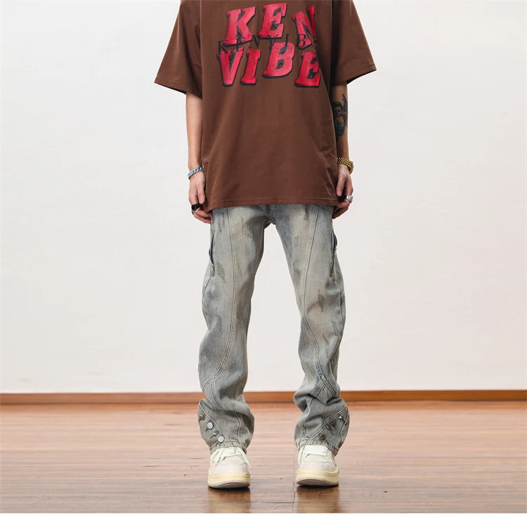 hip hip streetwear denim straight pants mens harajuku retro washed cotton casual zipper joggers jeans trousers pants jean men unique joggers style 2098