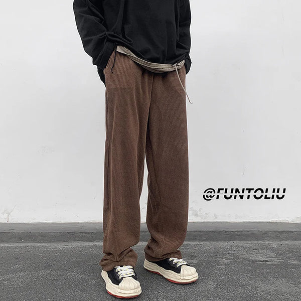 spring brown black corduroy pants men fashion retro casual pants men streetwear loose hip hop straight pants mens trousers m 2xl clean everyday pants