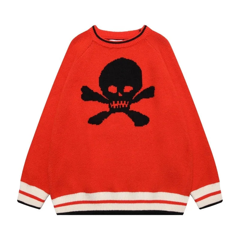 hip hop knitted sweater mens autumn winter o neck skulls pullover streetwear casual warm loose sweaters unisex jumpers knitwear trendy hip hop style outerwear, streetwear fashion hoodie, Y2K vintage urban hoodie