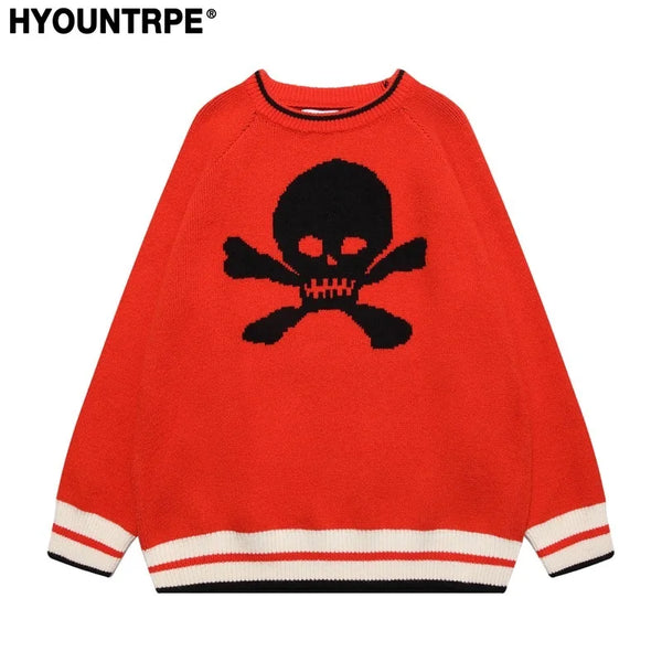 hip hop knitted sweater mens autumn winter o neck skulls pullover streetwear casual warm loose sweaters unisex jumpers knitwear trendy hip hop style outerwear, streetwear fashion hoodie, Y2K vintage urban hoodie